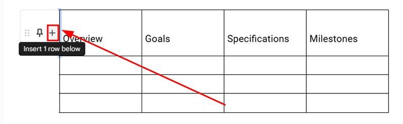 shortcut for insert row below google docs